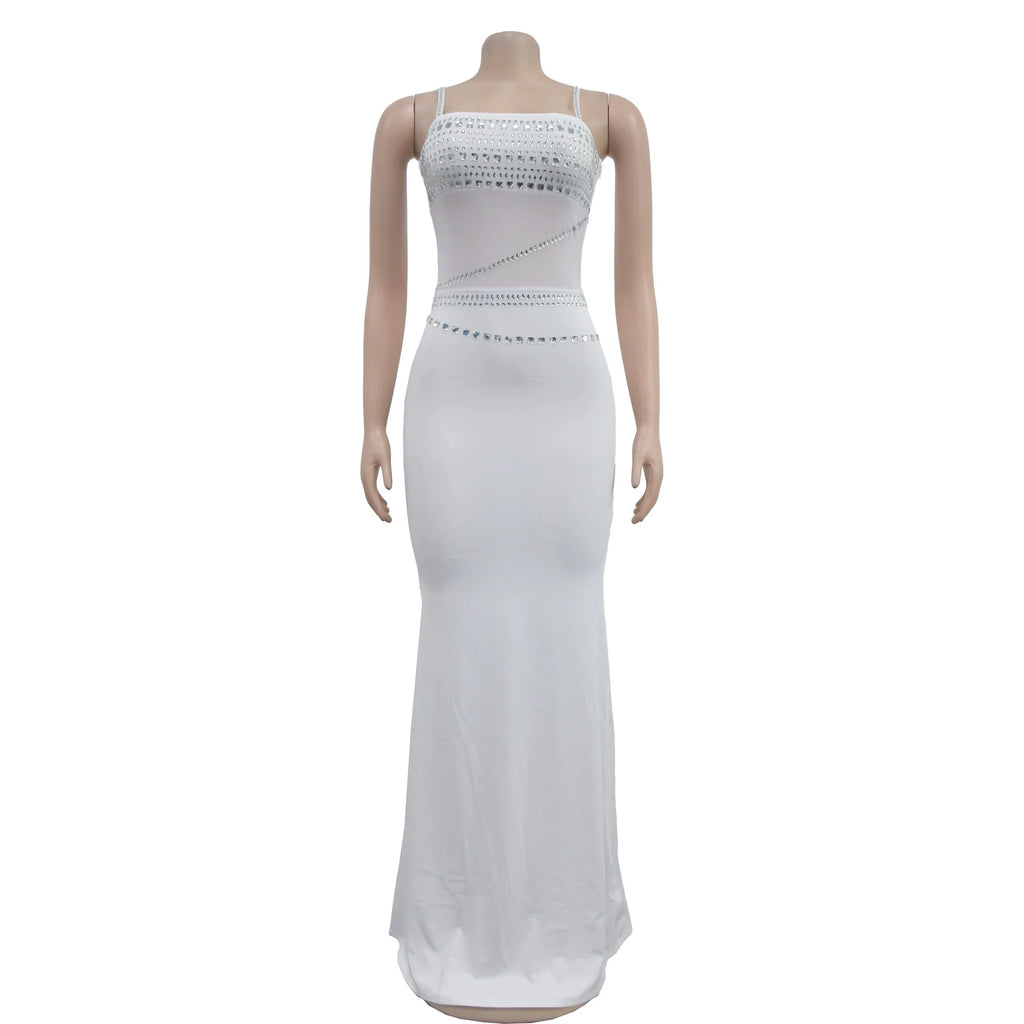 Stamford Diamond Mesh Sexy Transparent Lace Party Elegant Maxi Dress