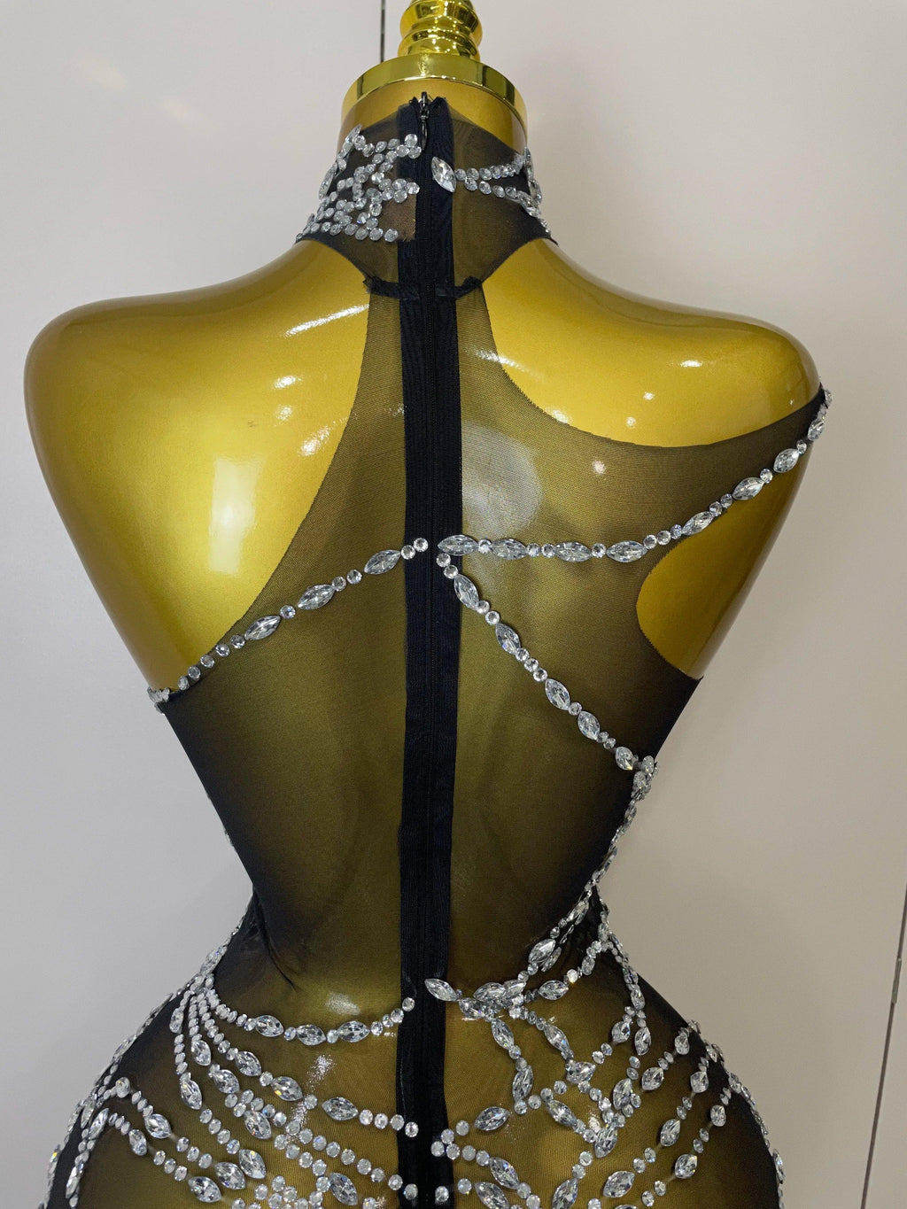 Hamburg Sparkly Diamonds Sexy Mesh Nightclub Clothing Drag Queen Jumpsuit
