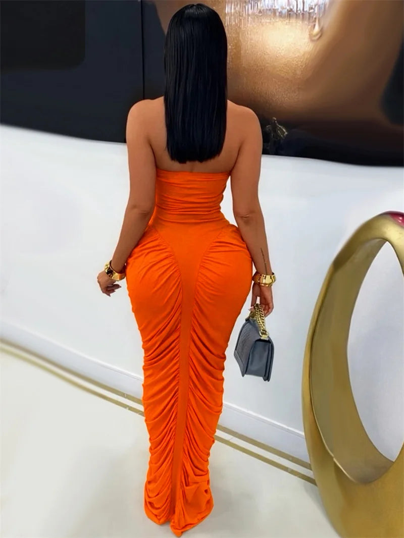 Mirador Elegant Tube Strapless Bodycon Sleeveless Ruched Maxi Dress