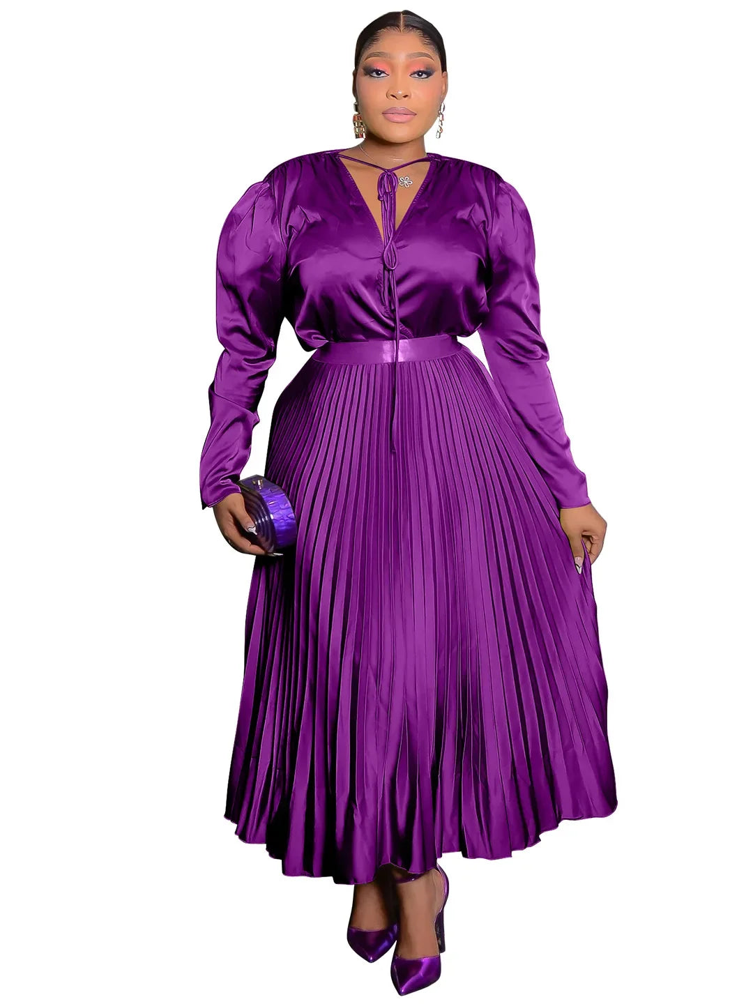 Darian V-neck Pleated Maxi Two 2 Piece Set