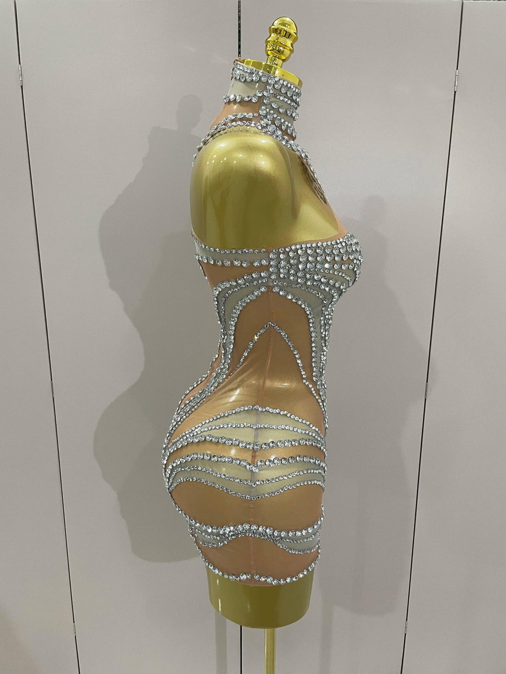 Morgantown Sparkly Crystals See Through Elegant Stage Mini Dress