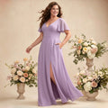 Irvington Green Plus Size Chiffon Bridesmaid Deep V Neck Flutter Sleeves Hidden Pockets Dress