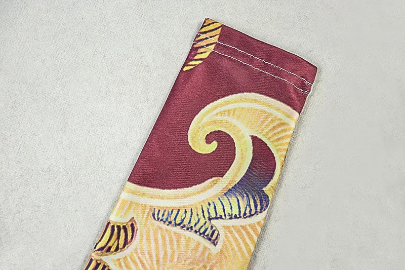 China Town Fashion Art Colorful Print o-Neck Full Sleeve Skinny Peach Jumpsuit