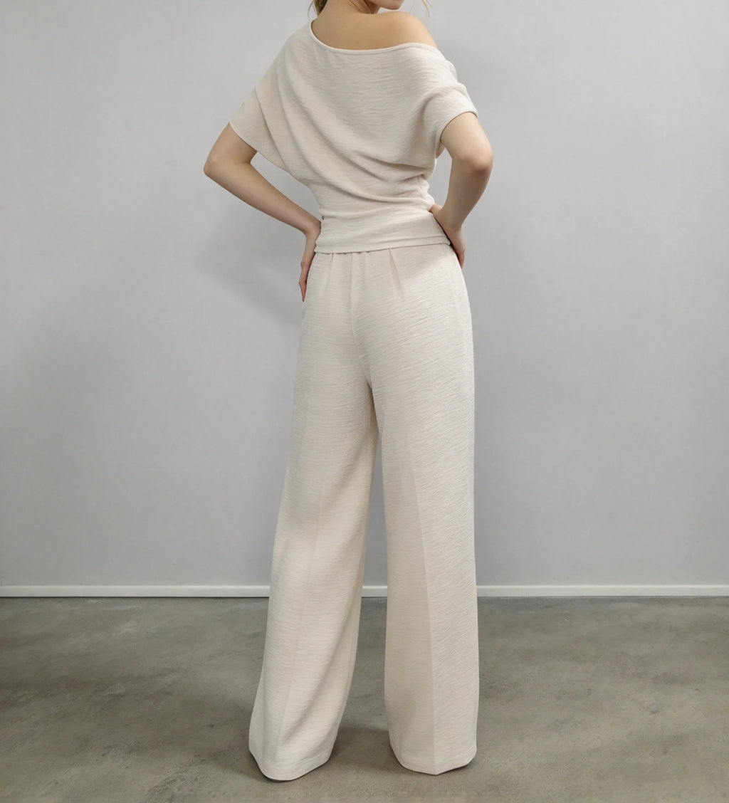 Katia Solid Off Shoulder High Waist Two Piece Sets