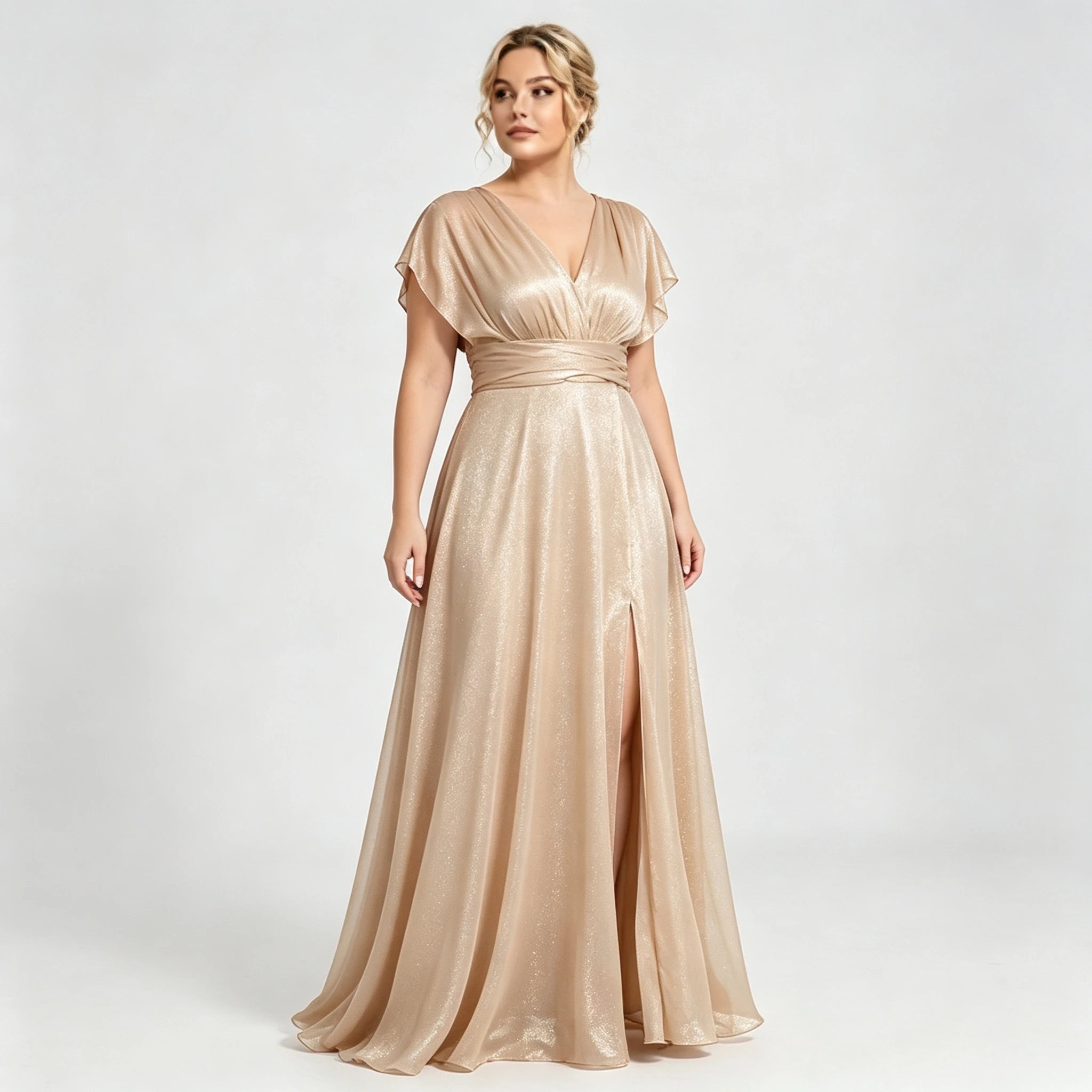Montclair Multi Wrap Convertible Chiffon Long Bridesmaid Gown Front Split Dress