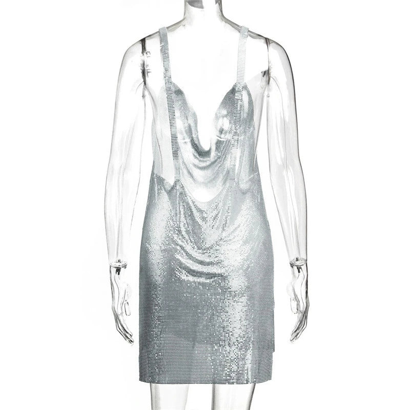 Yorktown Glitter V-Neck Lace-Up Sequin Bodycon Mini Dress