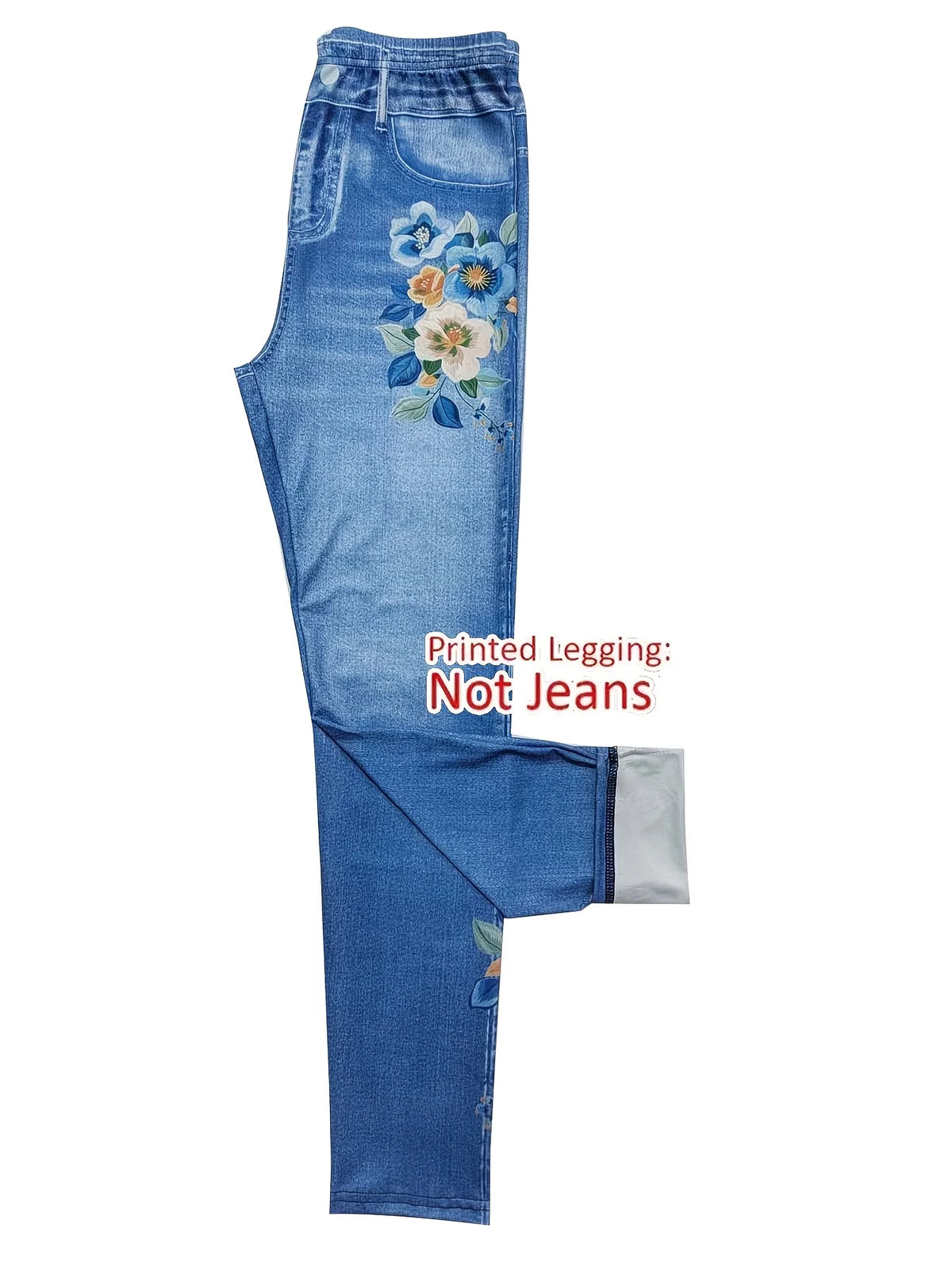 Arcansas Printed Skinny High Elastic Seamless Design with Faux Pockets Jeans