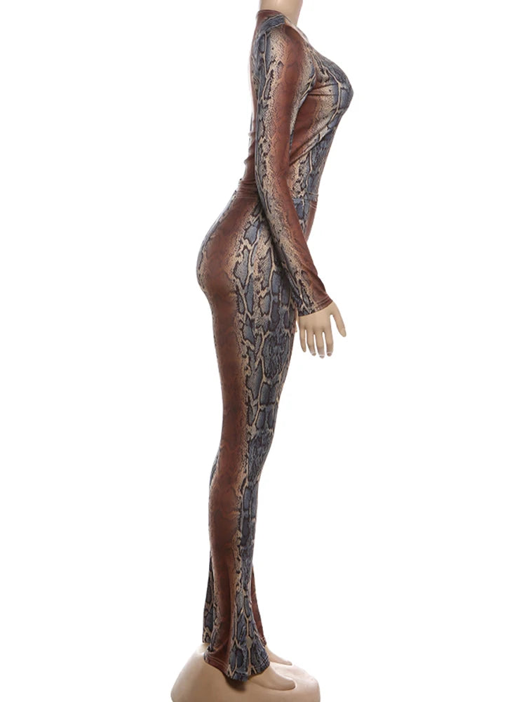 Kemptville Snake Colorful Print Tracksuit Tight Crop Stretch Streetwear Matching Set