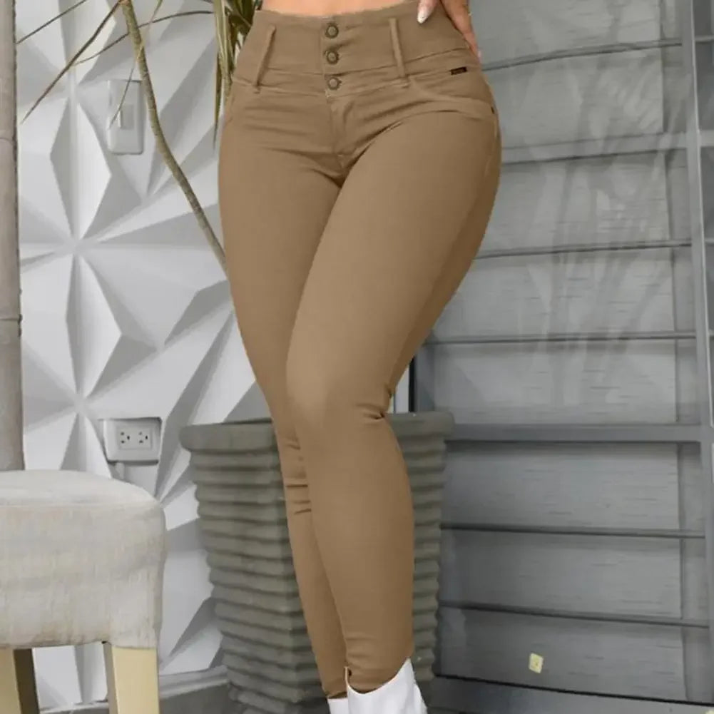 Flemington Skinny High Waist Slim Stretchy Zipper Button Breathable Ankle Length Pencil Pants