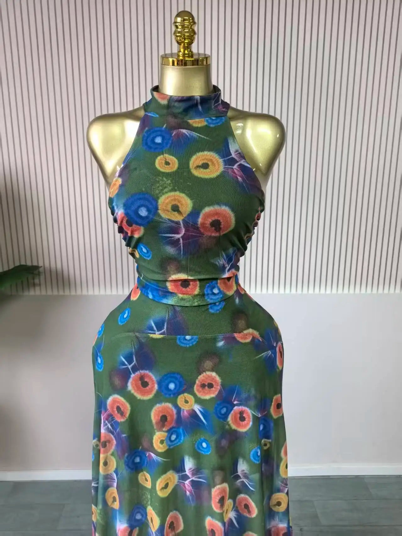 O Neck Sleeveless Floral Print Mermaid Evening Birthday Beach Sexy Maxi Dress