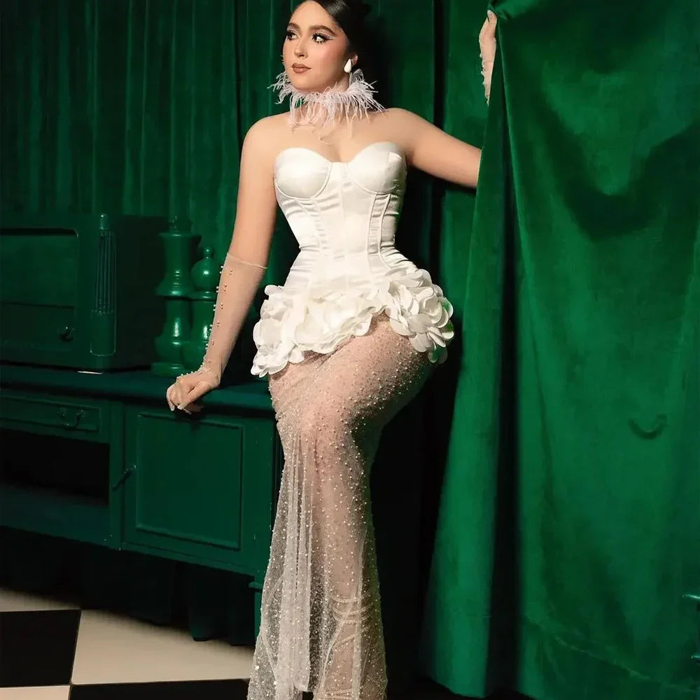 Montebello Customized Fashion Simple Retro Jersey Flower Sequined Straight Dress