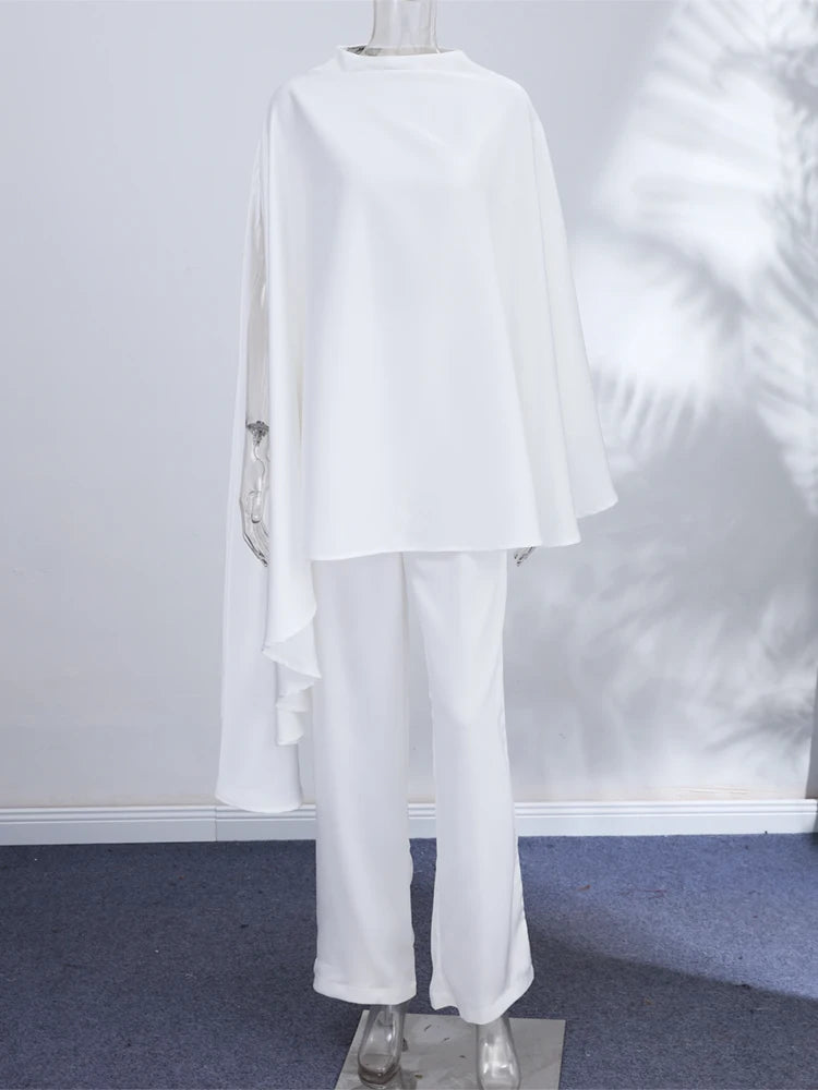 Siara Loose Casual Satin Asymmetric Two Piece Sets