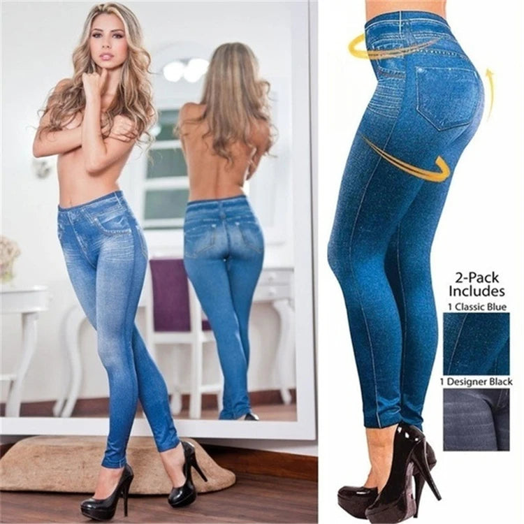 Acapulco Push Up Seamless High Waist Faux Denim Leggings