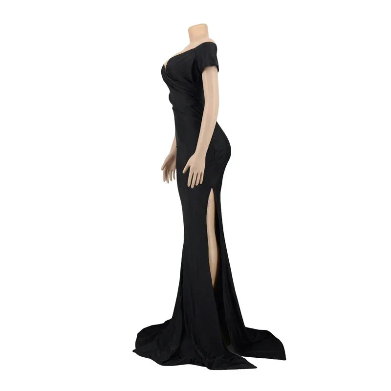 Barcelona Sexy Off The Shoulder V Neck Mermaid Evening Elegant Night Long Dress