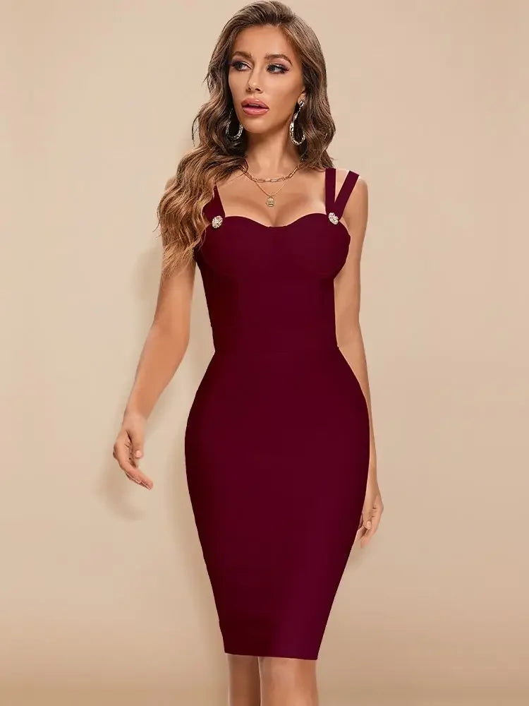 Sarnia Rhinestone Bandage Evening Date Night Maxi Spaghetti Strap Dress