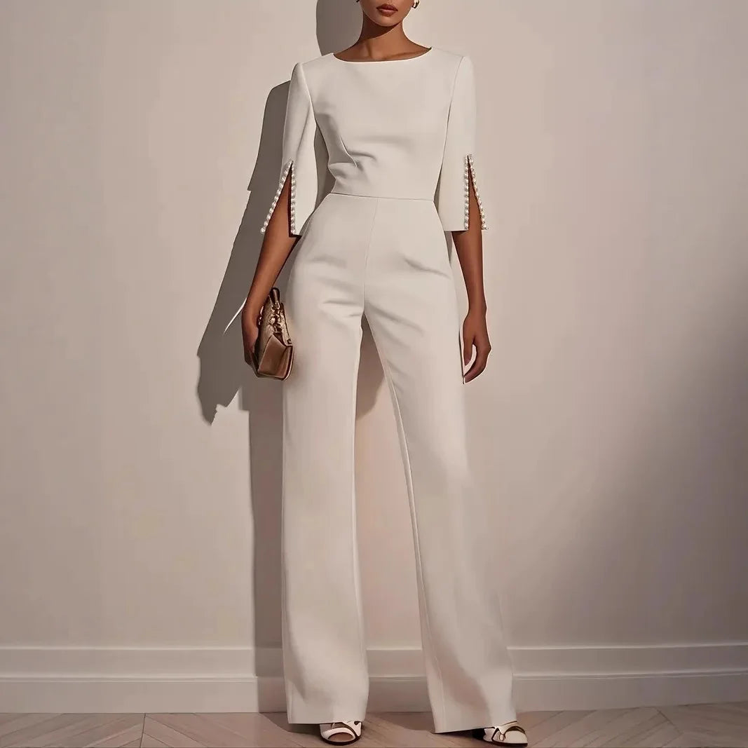 2025 Autumn New Solid Color Fashionable and Elegant Beaded Decorative Slim Jumpsuit for Women