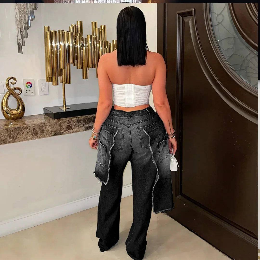 Stafford Streetwear Wide Leg Jeans Cargo High Waist Elegant High Street Denim