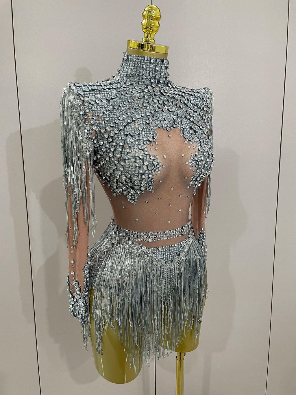 Chambersburg Sparkly Rhinestone Sequin Tassel Stretch Jumpsuit