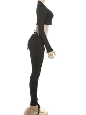 Mahopac Crop Shirring Irregular Hem Skinny Tracksuit Set