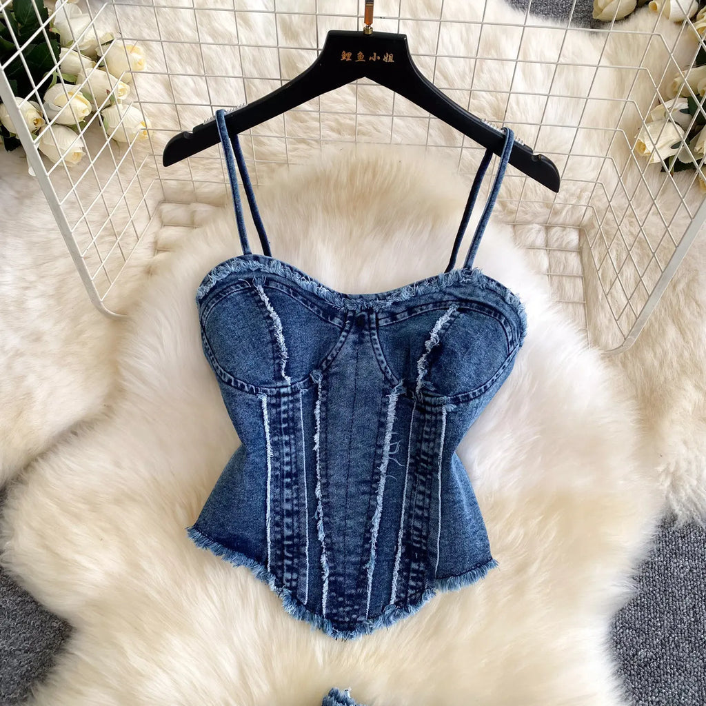 Marianny Denim Sets Sexy Raw Hem Two Piece Sets