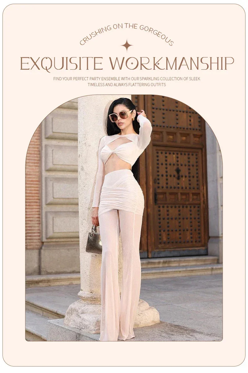 Williamsburg Mesh Fashion Street Wear Hollow Out Design Crop Set