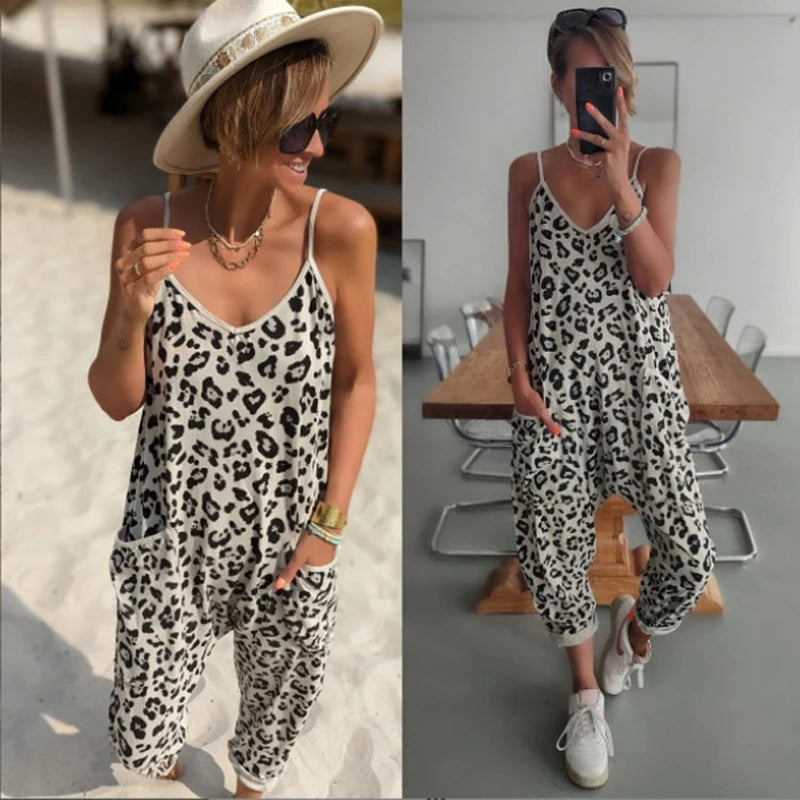 Suspender Jumpsuit Women's 2025 Summer New Leopard Print Loose Casual Suspender Jumpsuit Pantalon Pour Femme Sexy Outfits