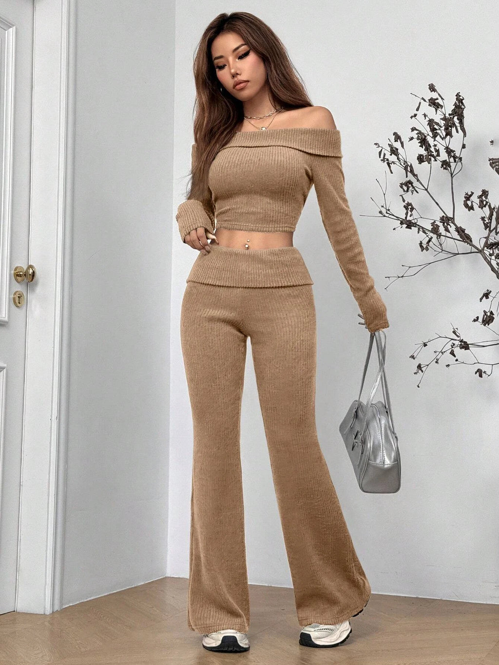 Carmen Off Shoulder Ribbed Outfit Two Piece Sets
