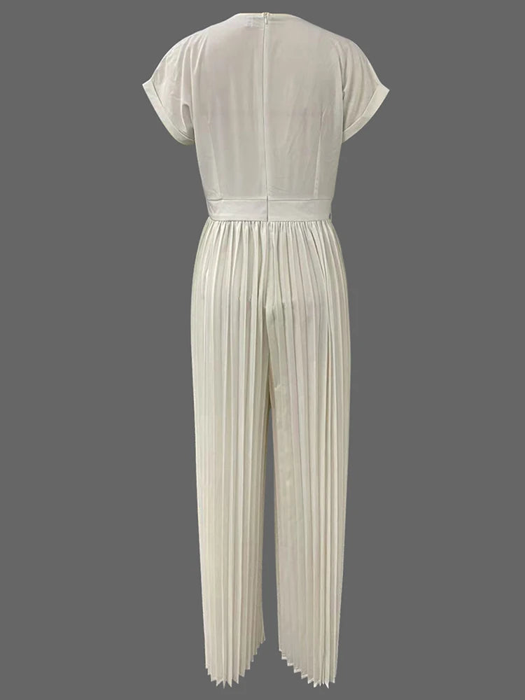 Elegant Pleated Jumpsuits for Women V-Neck Jumpsuits Fashion Summer High Waisted