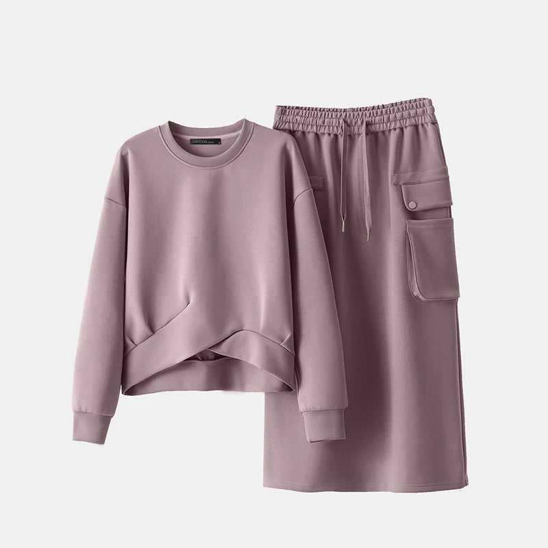 Ana Plus Size Long Sleeve Knotted Two Piece Sets