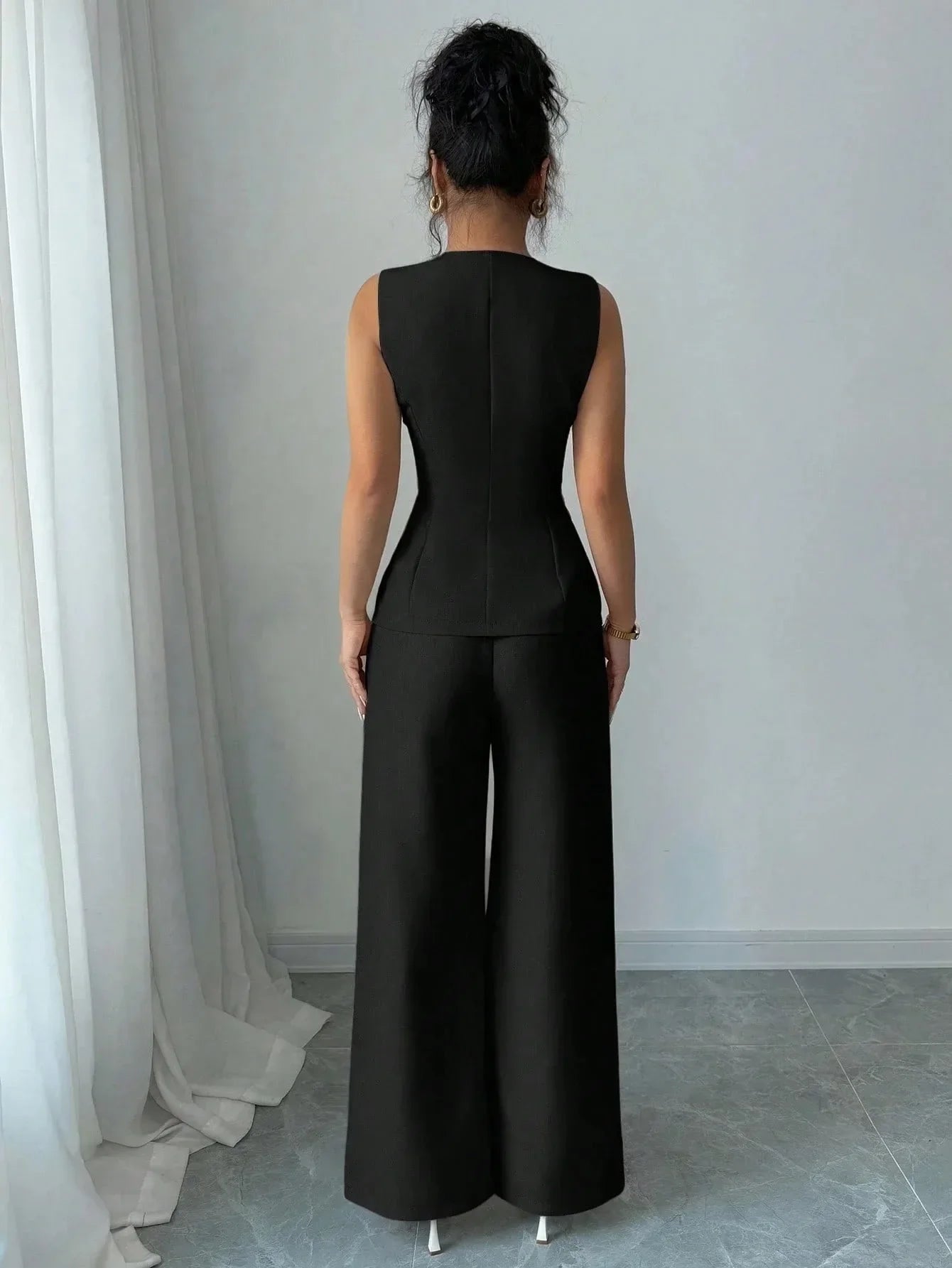 Mariana Casual Solid Color Round Neck Two-piece Set