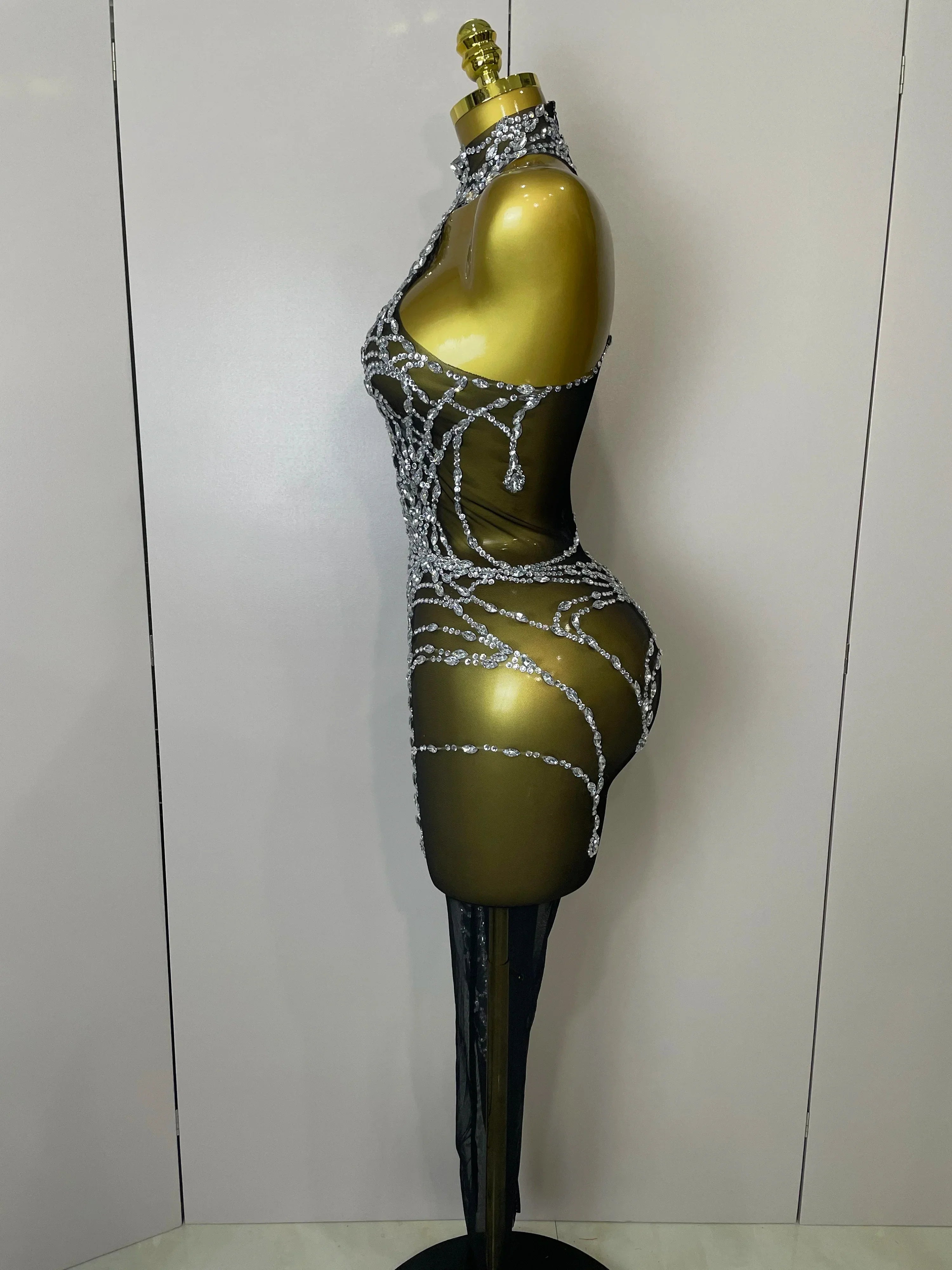 Hamburg Sparkly Diamonds Sexy Mesh Nightclub Clothing Drag Queen Jumpsuit