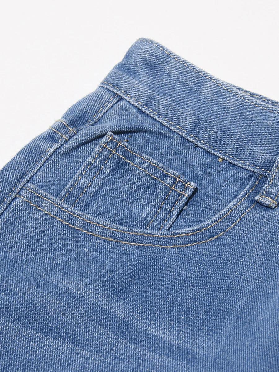 Old Bridge Solid Slimming Hollow Out Denim High Waist Spliced Button Jeans