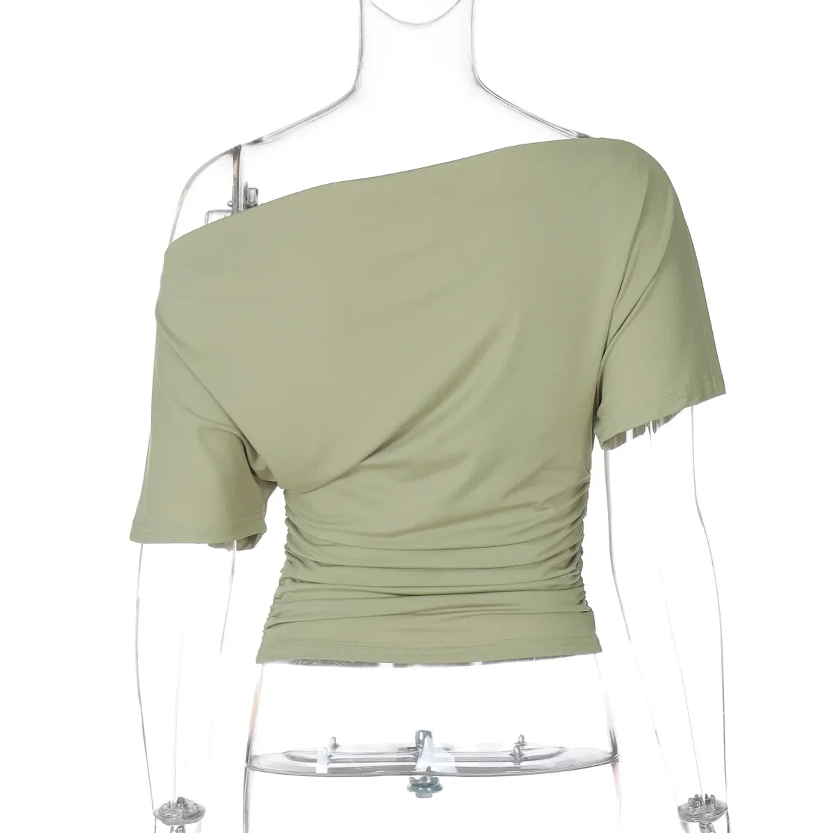 Weequahic One Shoulder Fashion Slim Shrink Sleeve Solid Pullover Tops