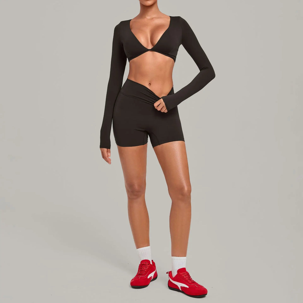 Diana Deep-V Workout Long Sleeved Two Piece Sets