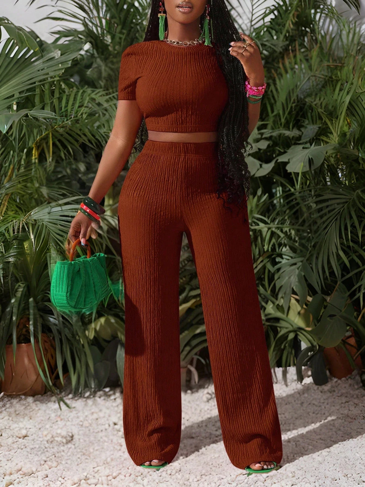 Kira Elegant Elastic Short-Sleeve Two Piece Sets