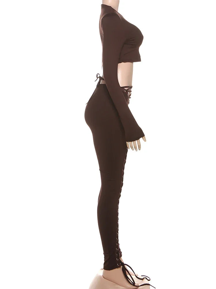 Ceshire Casual Tracksuit Full Fall Crop Shirring Irregular Stretch Streetwear Skinny Set