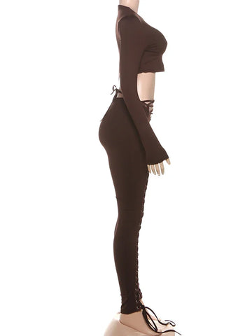 Mahopac Crop Shirring Irregular Hem Skinny Tracksuit Set