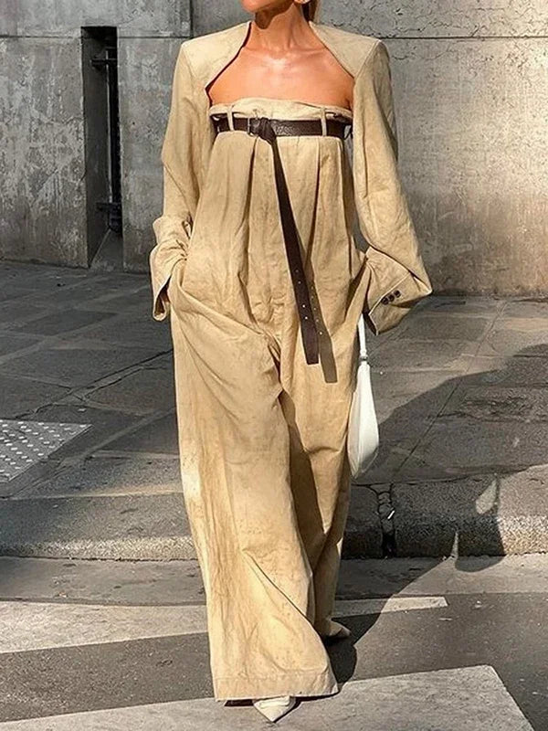 Women's Fashion JumpSuit Long Sleeves Collarless Jumpsuits