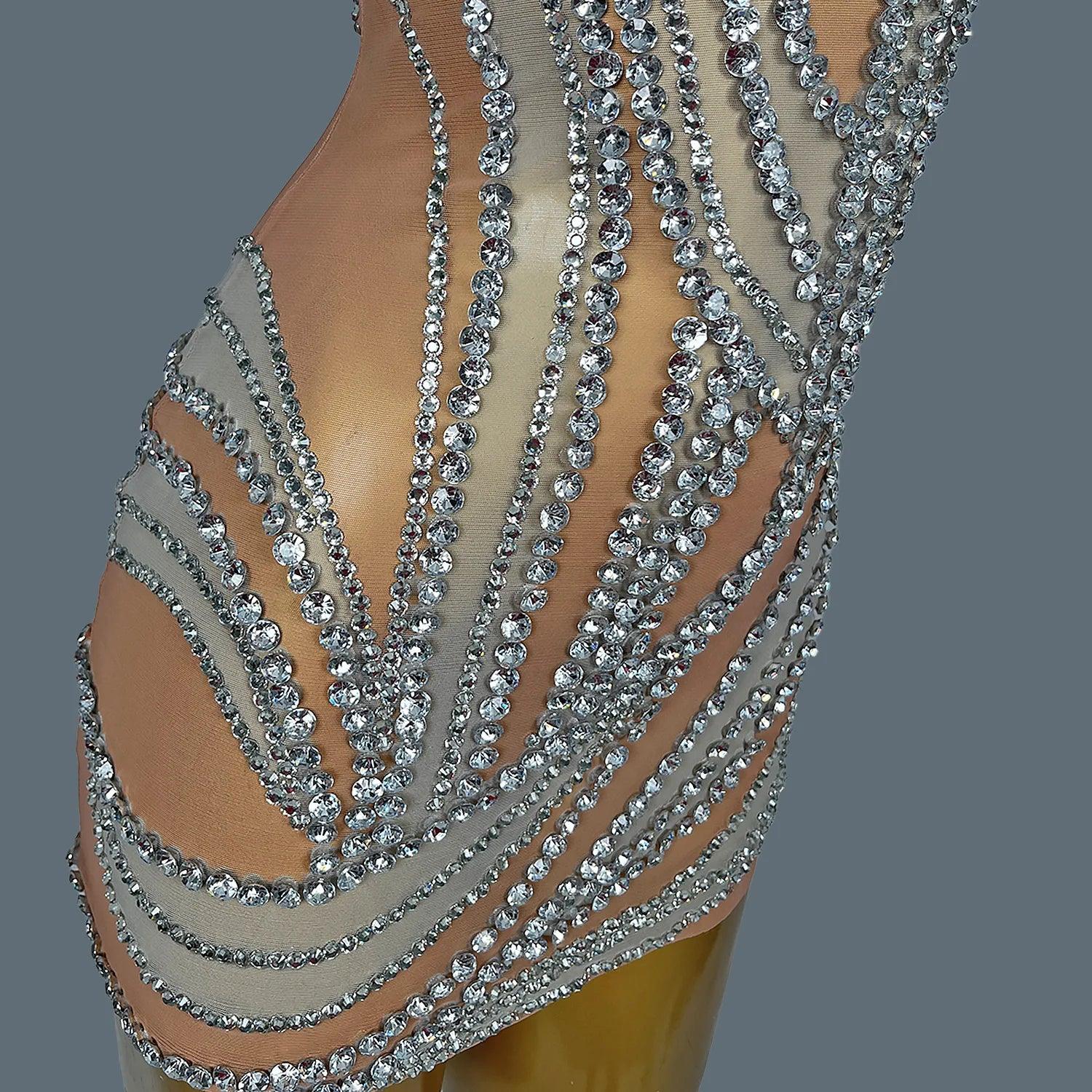 West Miffin Sparkly Rhinestone See Through Mini Dress