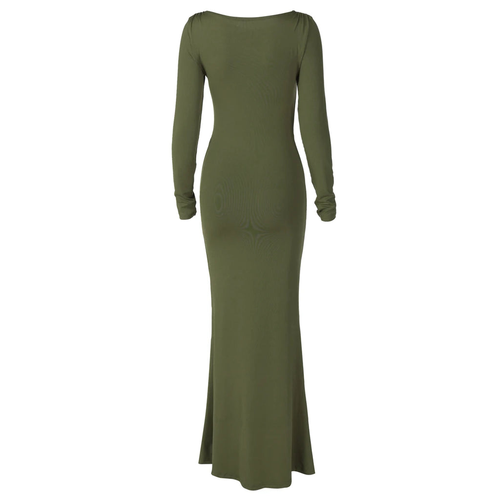 Shore Beach Solid Long Sleeve Draped Sexy Bodycon Maxi Party Dress