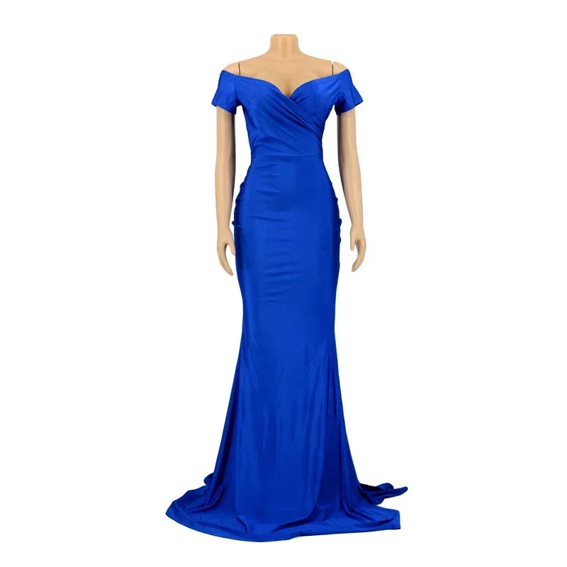 Barcelona Sexy Off The Shoulder V Neck Mermaid Evening Elegant Night Long Dress