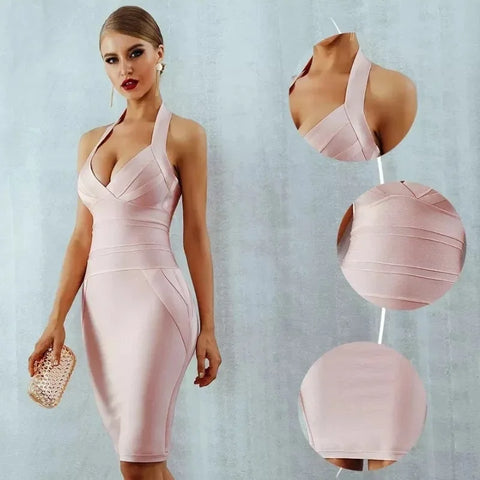 Dunellen Fashionable Neck Hanging Suspender Backless Tight Bandage Dress