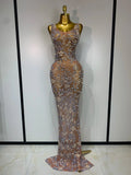 Winchester Lxury Diamonds Mesh See Through Long Elegant Dress
