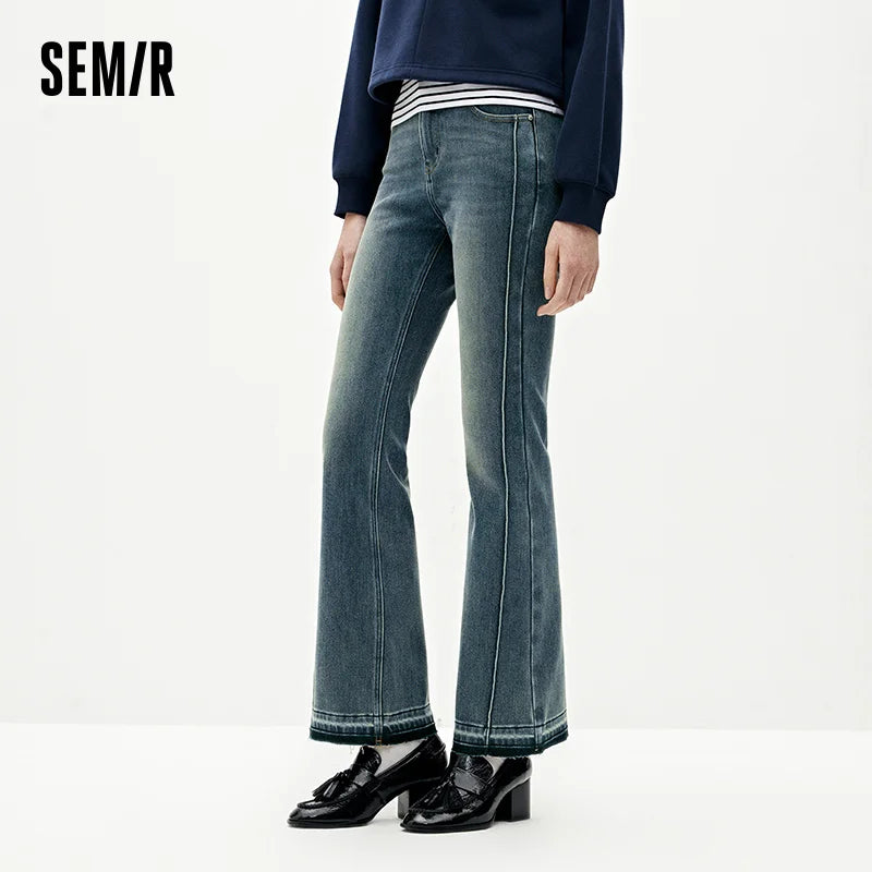 Las Vegas Slim Fit Flared Leg Solid Color Open Hem Denim