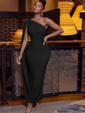 Elegant One Shoulder Yellow Sexy Bodycon Evening Party Gown Maxi Dress