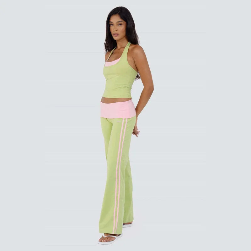 Pilar Contrasting Color Hanging Neck Two Piece Sets