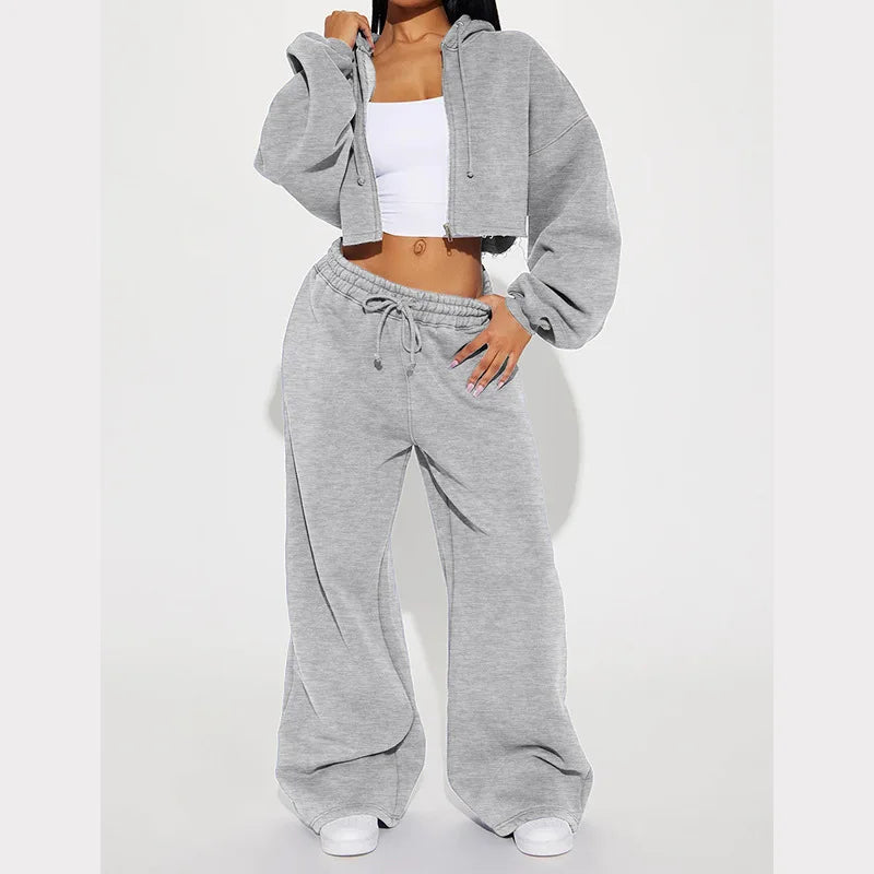 Rosita Zip-up Cropped and Long Pants Two Piece Sets