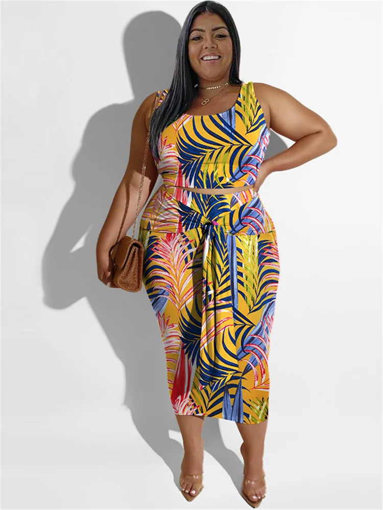 Leah Plus Size Clothing Floral Printed Two Piece Sets