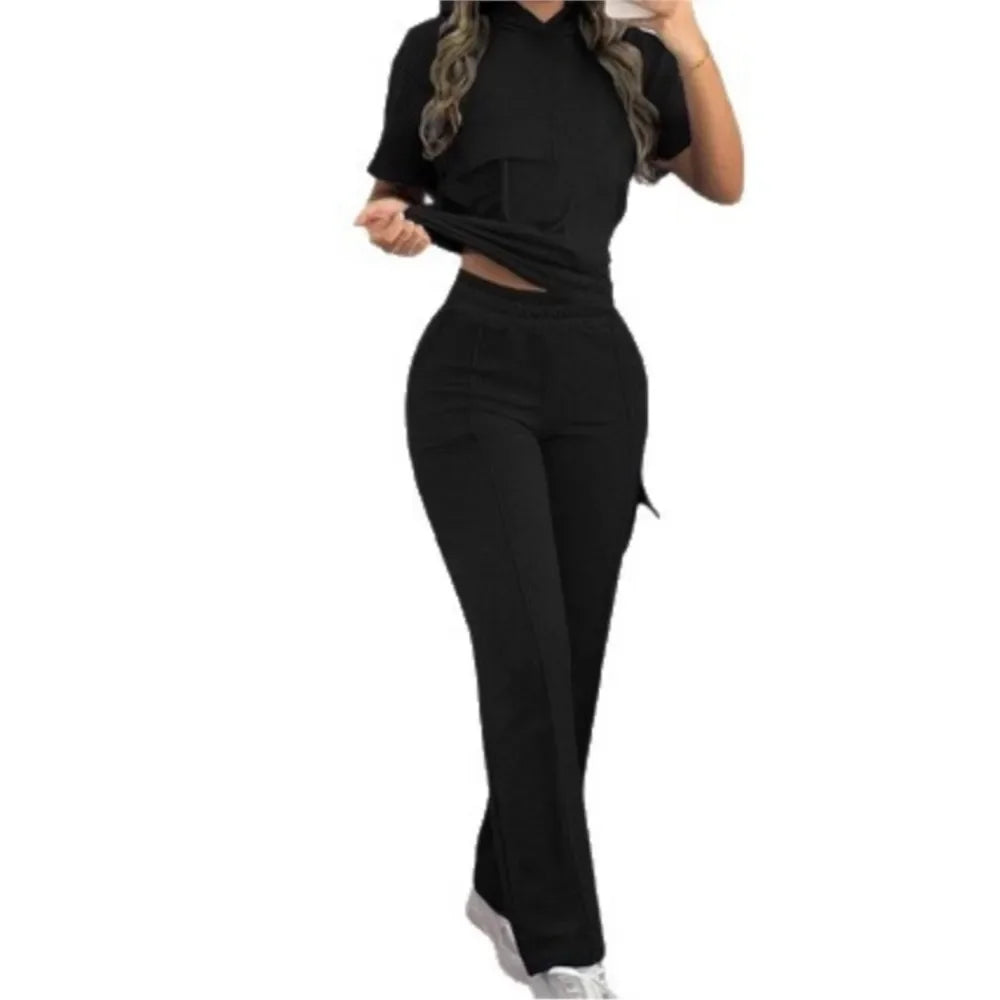 Sarah Suit Fashion Pocket Casual Elastic 2-piece Set