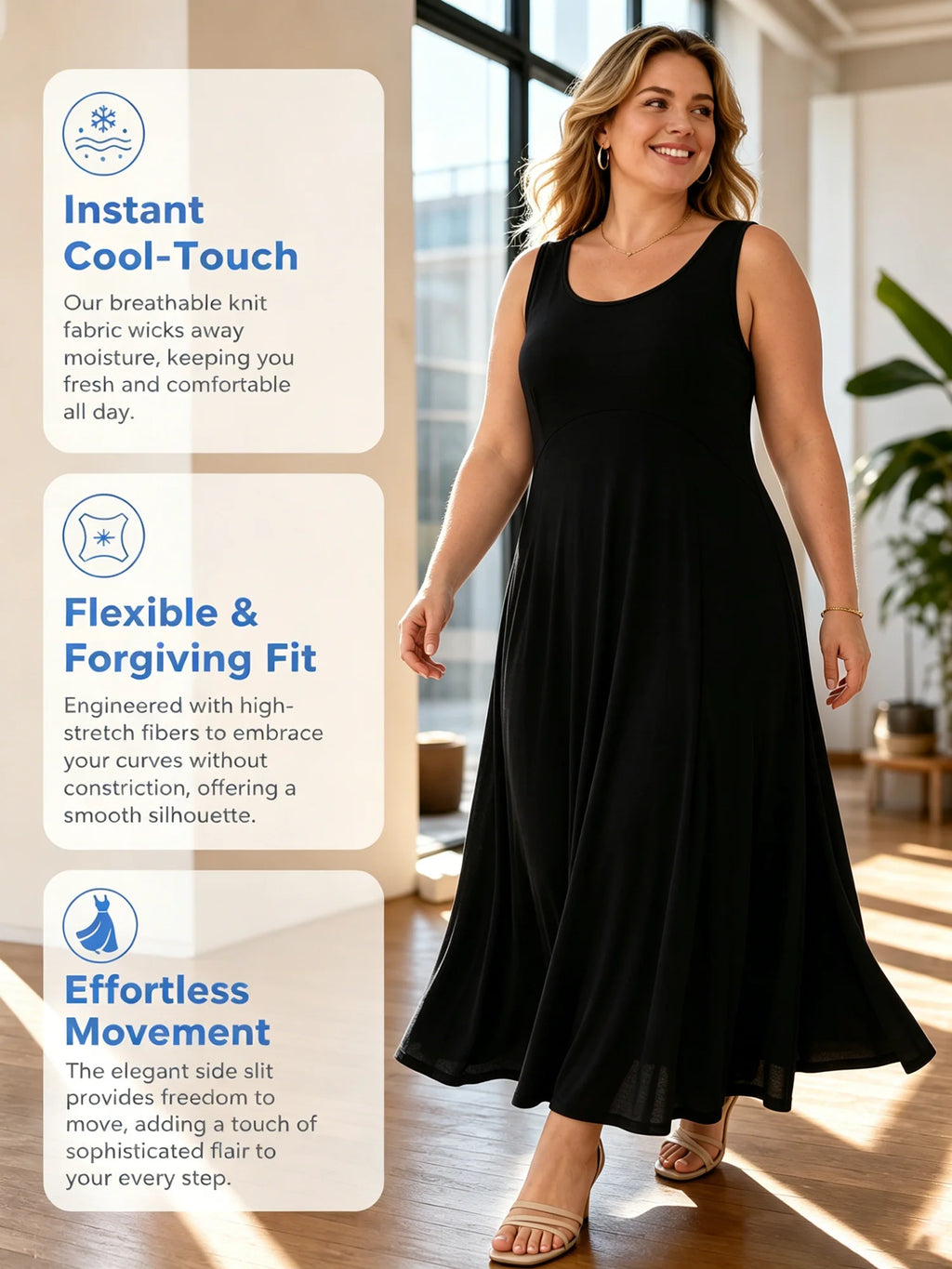 Trento Plus Size Dress U Neck Flowy Casual Tank Sleeveless Sundresses Style